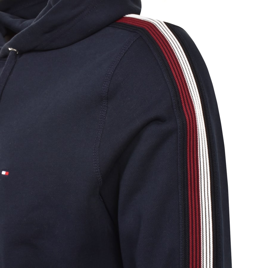 Tommy Hilfiger Blue 100 Cotton Global Stripe Tape Hoodie Medium Mens